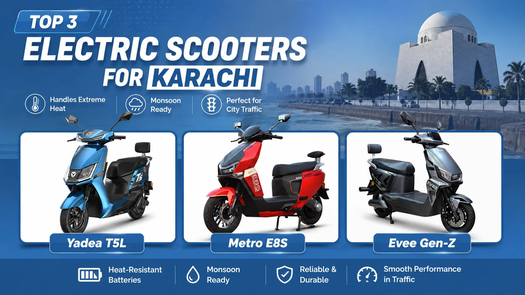 featured image of 3 Electric Scooters for Karachi roads